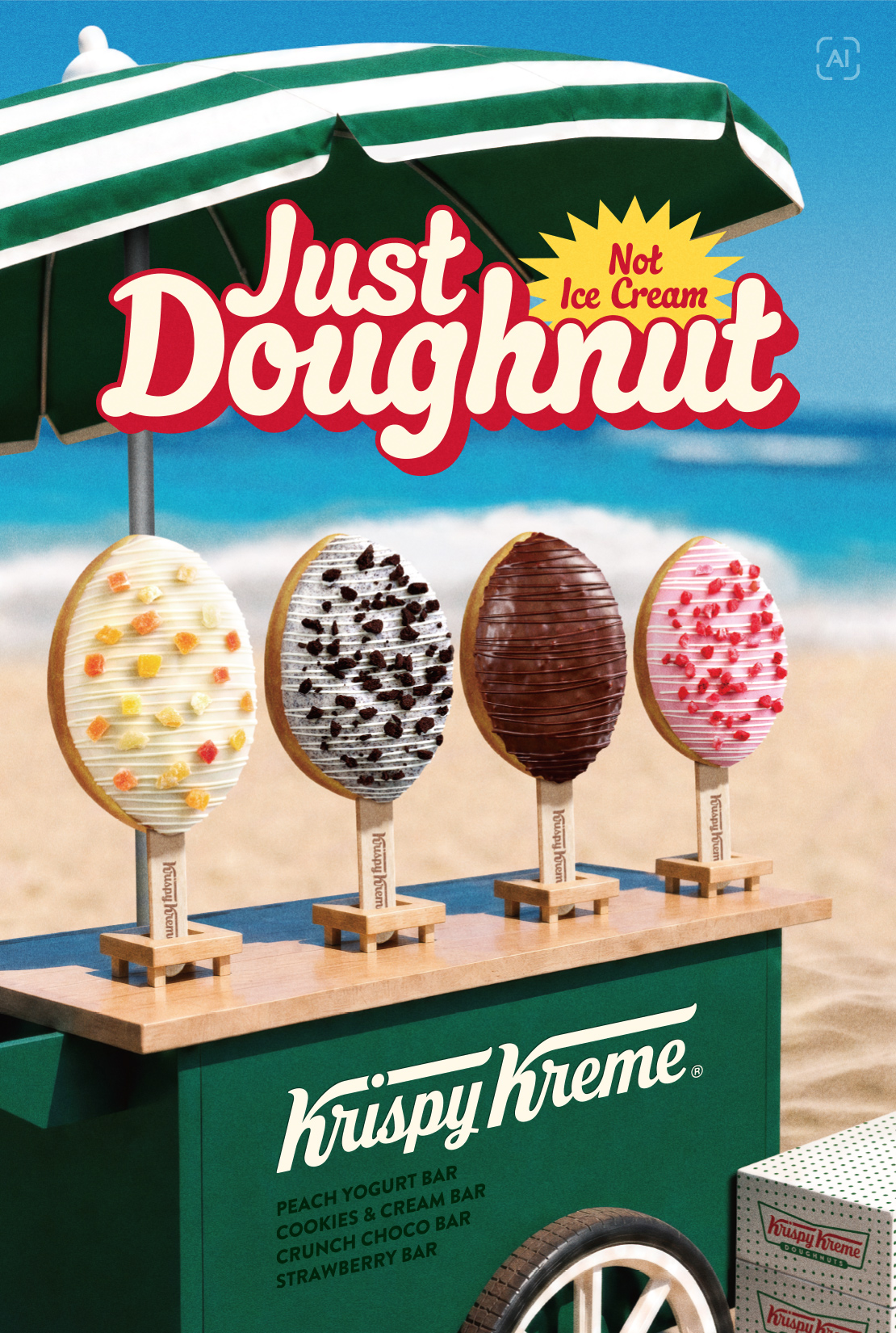 Not Ice Cream, Just Doughnut
Krispy Kreme
PEACH YOGURT BAR
COOKIES & CREAM BAR
CRUNCH CHOCO BAR
STRAWBERRY BAR
